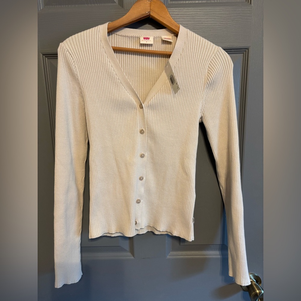 Levi’s Cream beige Ribbed Cardigan sz small 100% cotton